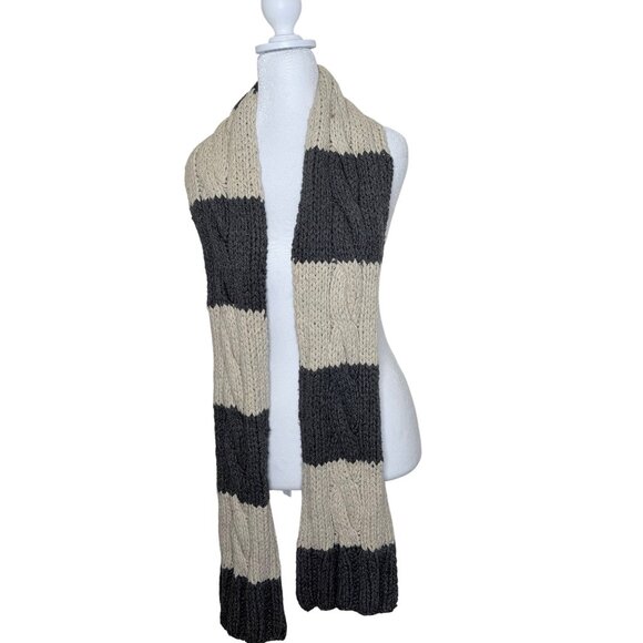 Vtg Y2K Abercrombie & Fitch Wool Blend Scarf Chunky Cable Knit Block Striped Gra - Picture 1 of 8